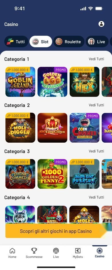 Vetrina Casino, filtro Slot